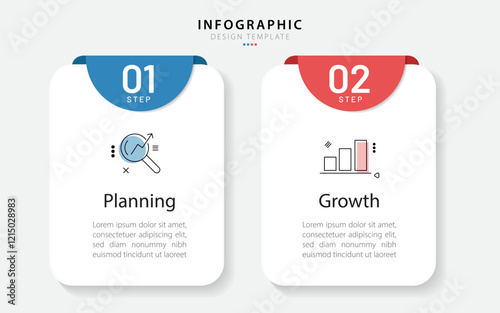 Business infographic template. 2 Step timeline journey. Process diagram, 2 options on white background, Infograph elements vector illustration.
