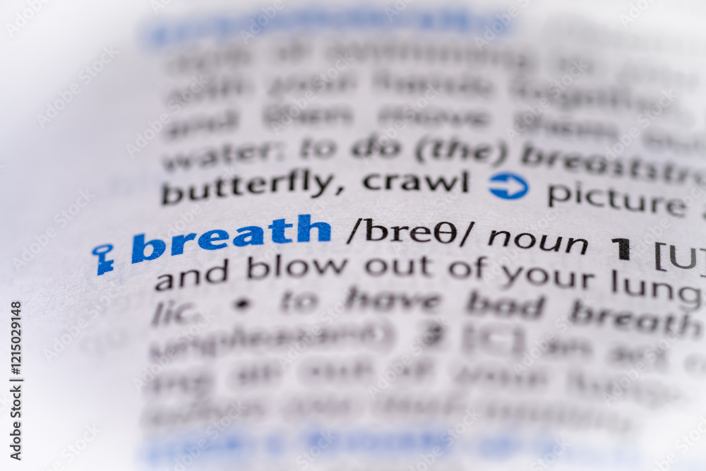 Breath word in a dictionary. Selective focus, close up. Breath word in a dictionary. Selective focus, close up.