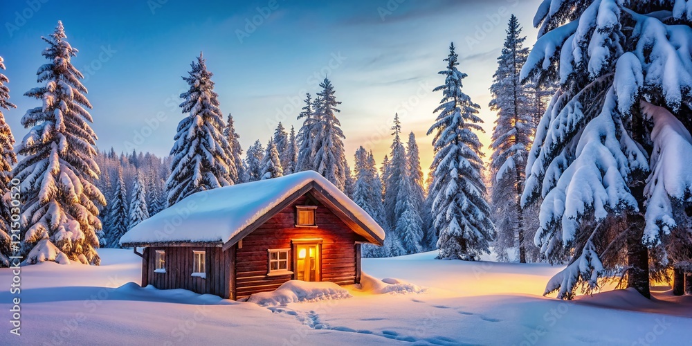 Fototapeta premium Lapland Winter House: Snowy Woods Cabin in Finland