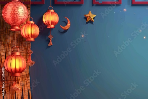 hyper realistic detailed, and blank banner template with text , Mid Autumn Festival , hyper smooth render, banner without text, rule of thirds Intricate Glossy shinny Intricate , Night  photo