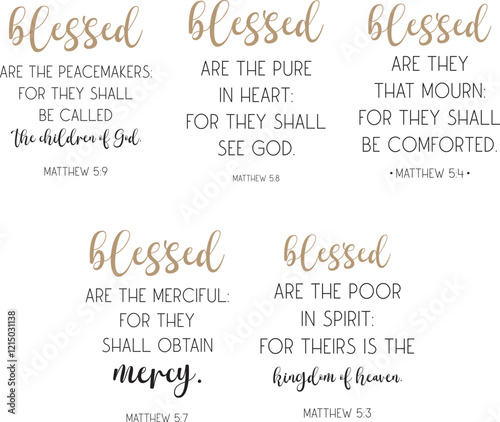 Matthew Blessings Bible Verses Bundle, Biblical Christian Blessed quotes set, vector illustration