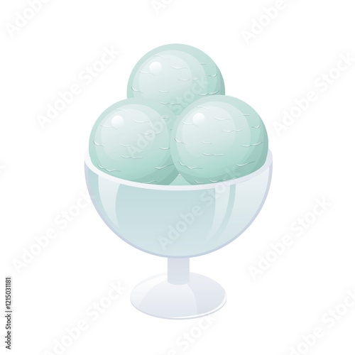 Ice cream in flat design. Soft mint frozen dessert balls in glass bowl. Vector illustration isolated.