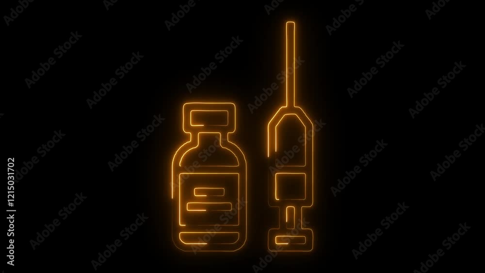 Glowing neon Bottle of liquid , injection icon isolated on black background. HD video motion graphic animation Glowing neon Bottle of liquid , injection icon isolated on black background. HD video motion graphic animation