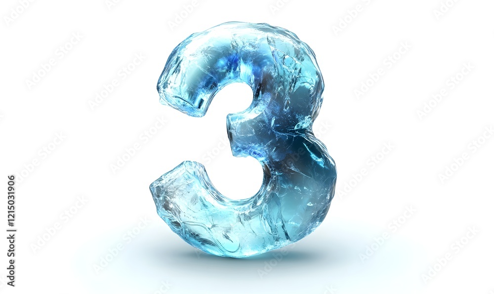 Frozen Number Three, Ice Digit, White Background, 3D Render, Website Design Frozen Number Three, Ice Digit, White Background, 3D Render, Website Design