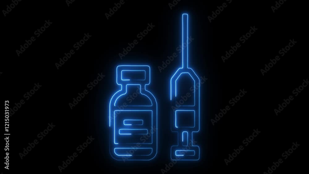 Glowing neon Bottle of liquid , injection icon isolated on black background. HD video motion graphic animation Glowing neon Bottle of liquid , injection icon isolated on black background. HD video motion graphic animation