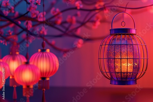 hyper realistic detailed Mid Autumn Festival , hyper smooth render, banner without text, rule of thirds Intricate Glossy shinny Intricate , Night, Nile Blue, Orange, Red, Saddle Brown, Saffron  photo