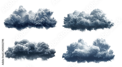 Dark brooding thundercloud illustrations, hyperrealistic details, transparent background, ideal for storm themes, weather visuals, dramatic artwork, and environmental concepts photo