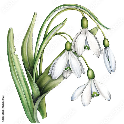 Watercolor Snowdrop white background