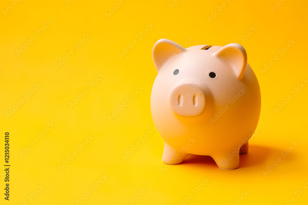 Piggy bank is sitting on a yellow background Piggy bank is sitting on a yellow background