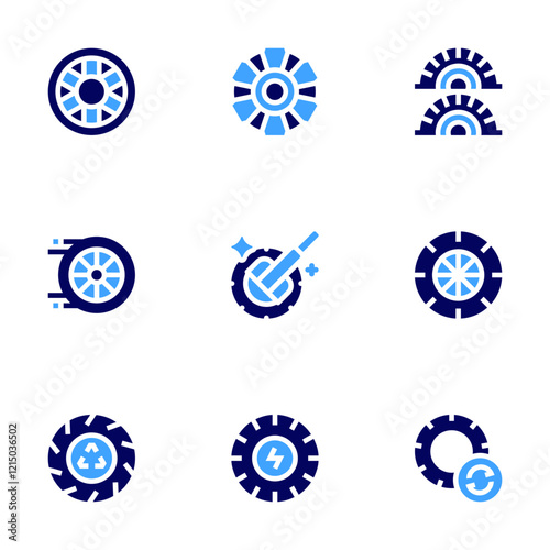 Tyre icon set. Bold style. Duotone colors. tyre, tire, tires, polish, wheel, recycling