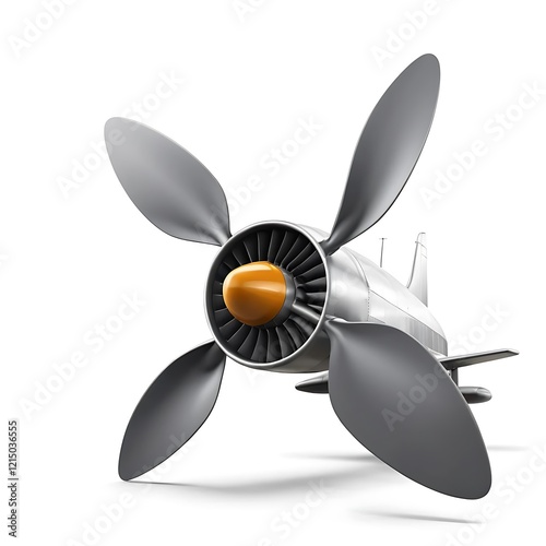 Silver Airplane Engine With Four Propellers