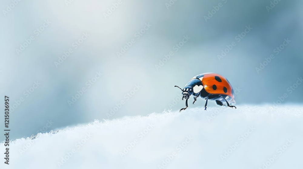 Fototapeta premium Seven-spot ladybird macro shot on a white backdrop. Coccinella septempunctata. 