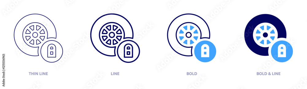 Tyre warranty icon in 4 different styles. Thin Line, Line, Bold, and Bold Line. Duotone style. Editable stroke