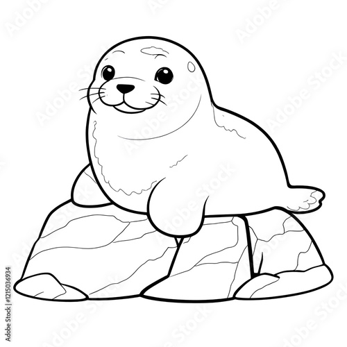 Smiling Seal on Rock in Easy and Bold Coloring Page photo