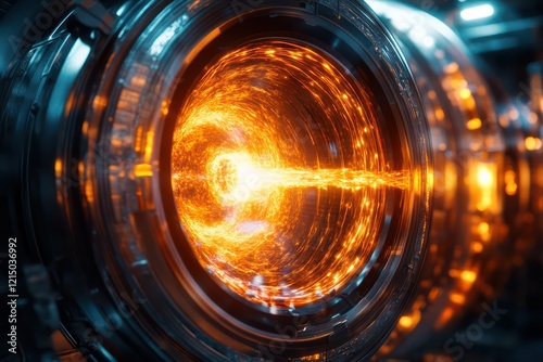 A close-up of a fusion reaction happening inside a reactor, with glowing plasma and magnetic fields controlling the intense energy in a futuristic lab
