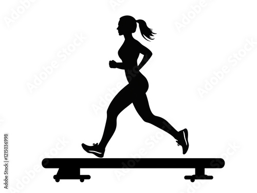 Isolated Female Silhouette Running on Treadmill