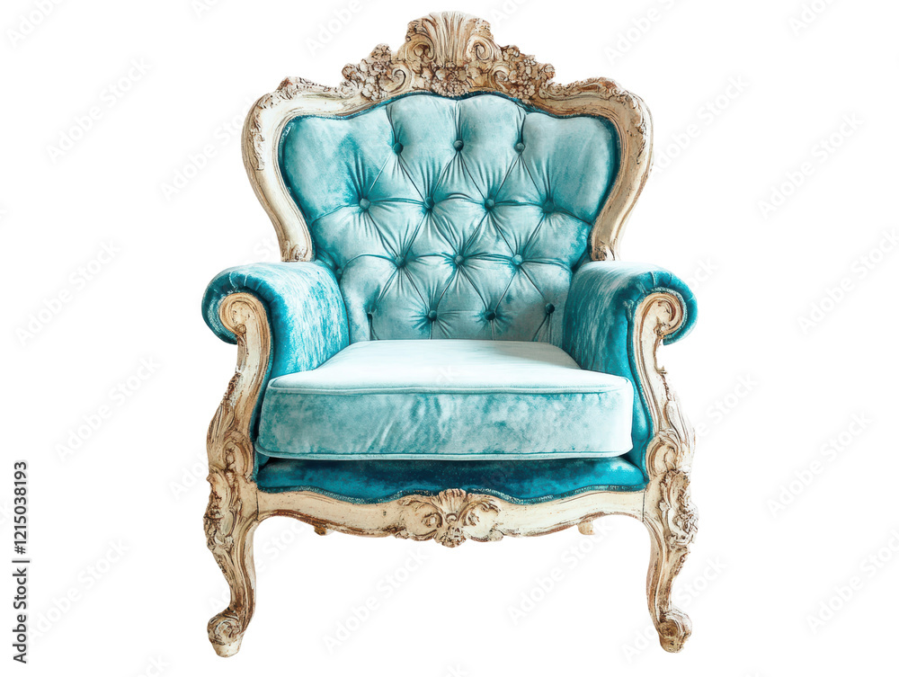 Isolated Antique Blue Velvet Armchair Isolated Antique Blue Velvet Armchair