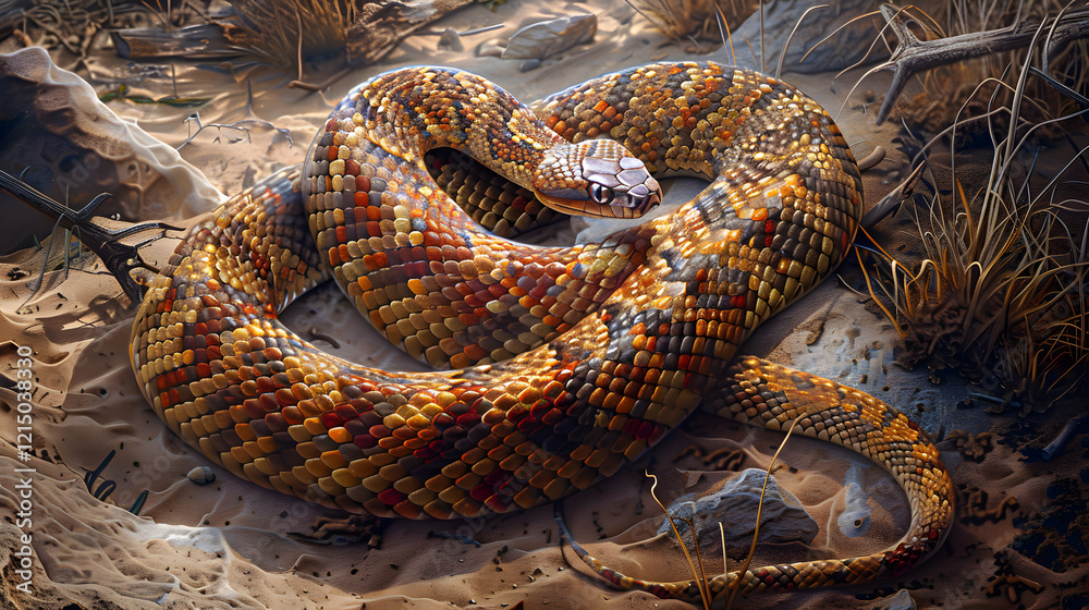 Fototapeta premium Non-Venomous Snake in Natural Habitat: A Display of Vibrant Patterns and Survival Adaptation