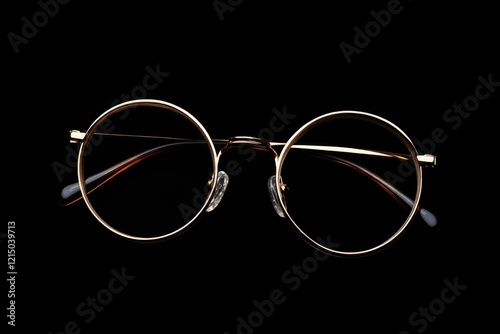 Stylish round eyeglasses showcased in a sleek studio setup with realistic lighting effect photo