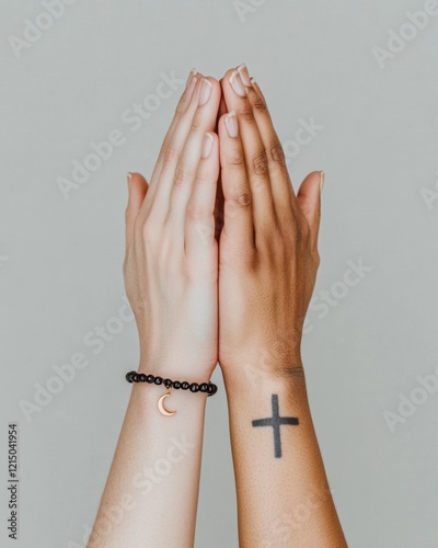 Contemporary Harmony Diverse Hands with Crescent and Cross - Materials and Design for International Day to Combat Islamophobia and Earth Day, Driving Change in Anti-Discrimination Initiatives photo