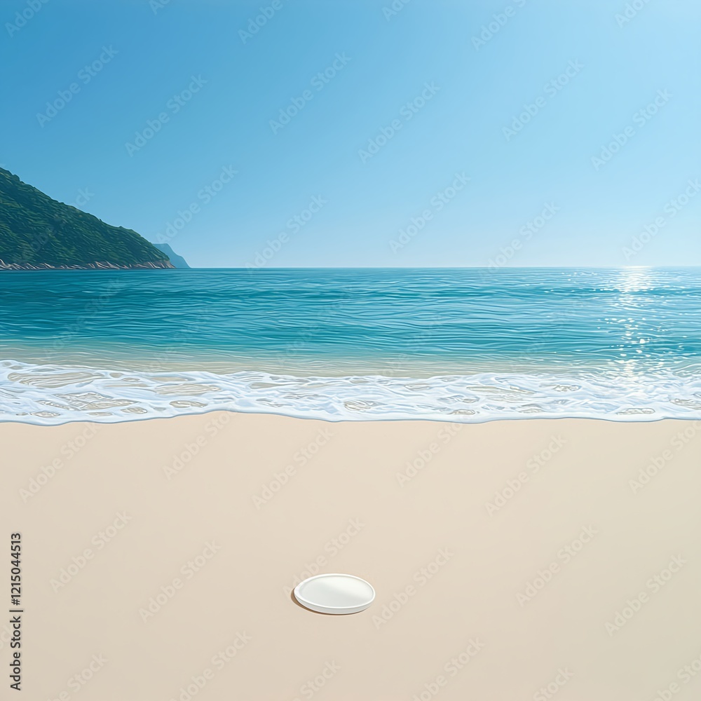 Serene Beach Landscape with Calm Ocean and Clear Sky at Sunrise Serene Beach Landscape with Calm Ocean and Clear Sky at Sunrise