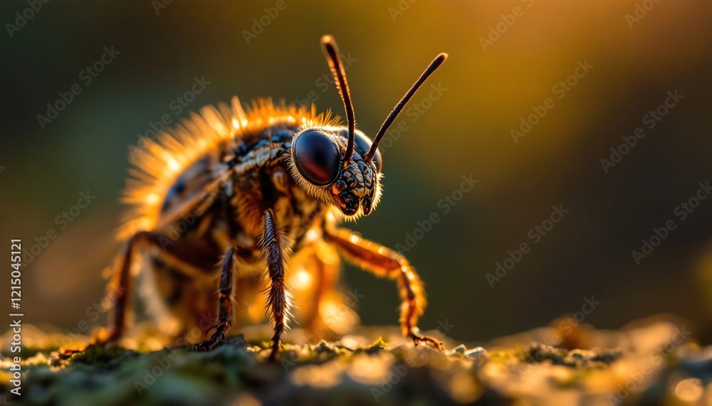 Golden Hour Insect Macro Photography: Stunning Close-Up of a Bee-like Creature Golden Hour Insect Macro Photography: Stunning Close-Up of a Bee-like Creature