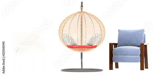 Modern interior furniture set in 3d rendering PNG.