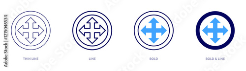 Four arrows icon in 4 different styles. Thin Line, Line, Bold, and Bold Line. Duotone style. Editable stroke