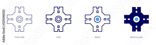 Roundabout icon in 4 different styles. Thin Line, Line, Bold, and Bold Line. Duotone style. Editable stroke