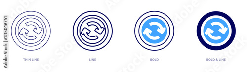 Roundabout signage icon in 4 different styles. Thin Line, Line, Bold, and Bold Line. Duotone style. Editable stroke