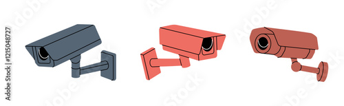 Set of video cameras. Outdoor video cameras. External home security system. Vector illustration.