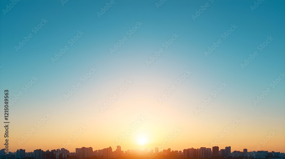 Beautiful Sunrise Over City Skyline with Clear Blue Sky Beautiful Sunrise Over City Skyline with Clear Blue Sky