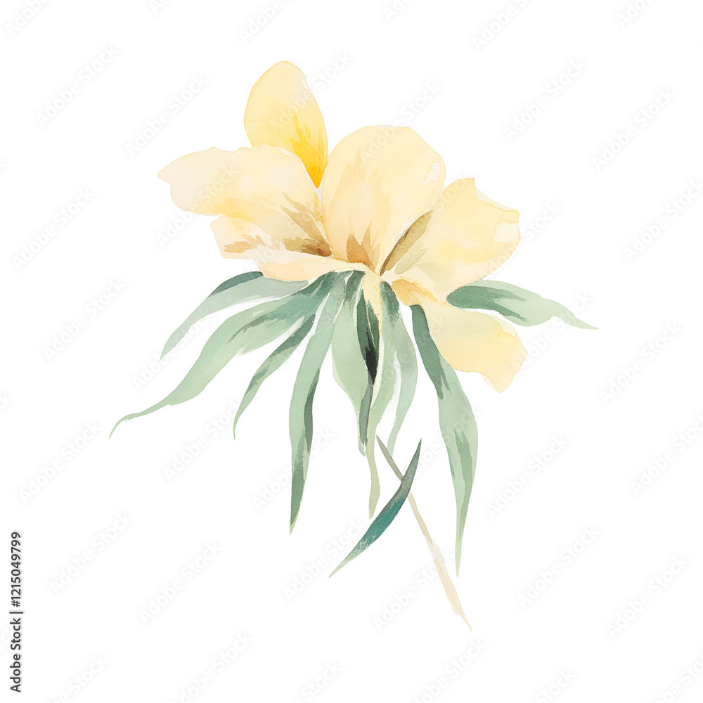 Fototapeta premium Soft Pastel Yellow Watercolor Artwork with Delicate Brushstrokes and Subtle Texture Isolated on Transparent Background