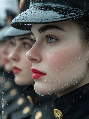 Captivating Closeup Portrait of a Pensive Woman Amid Winter s Frosty Embrace photo