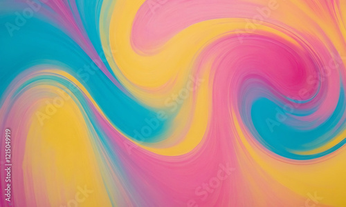 Dynamic swirl of vivid brushstrokes blending bright pink, yellow, and turquoise tones on a smooth pastel gradient background