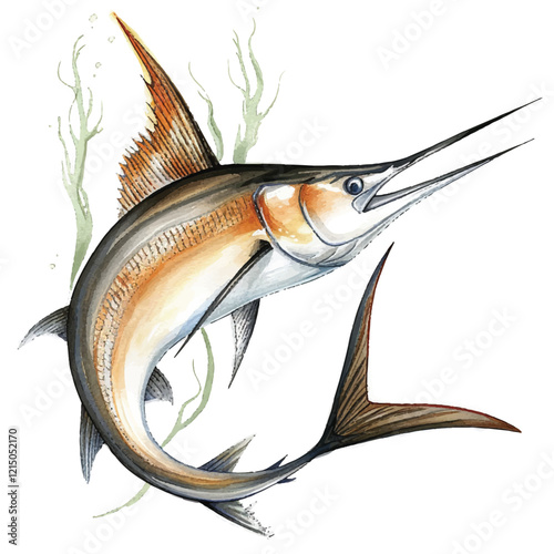 Watercolor Swordfish white background