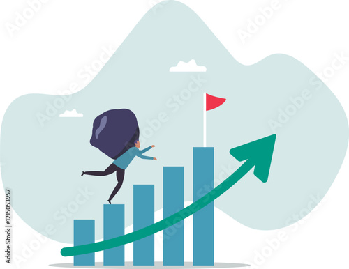 Difficult task, problem or difficulty to achieve success, overcome challenge, over burden or heavy boulder, effort to success.business concept.flat character.