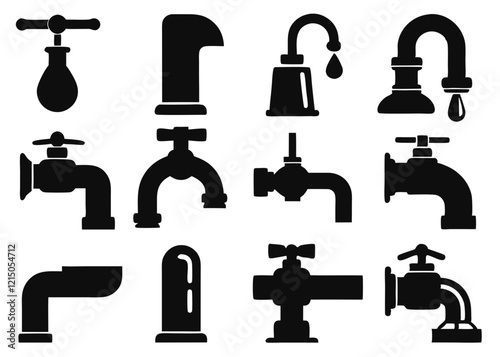 Vector Set of Black and White Plumbing Fixtures
