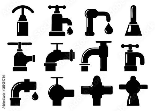 Vector Set of Black and White Plumbing Fixtures