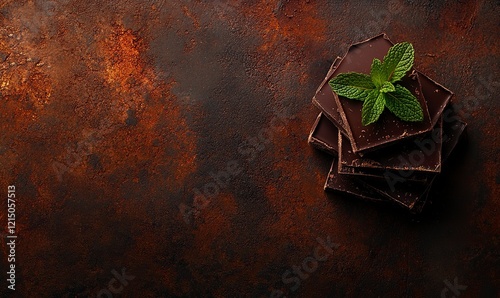 Dark Chocolate Squares with Mint: Rustic Still Life Photography photo