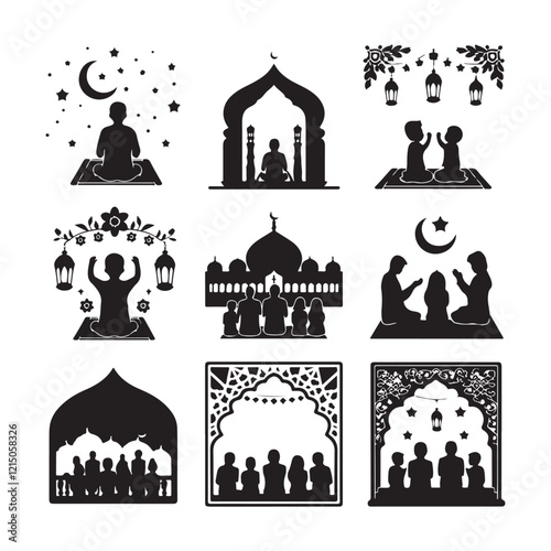 Serene Prayer Silhouettes Moments of Devotion: Prayer Silhouette Bundle Faith in Silhouette: Sitting in Prayer Designs 