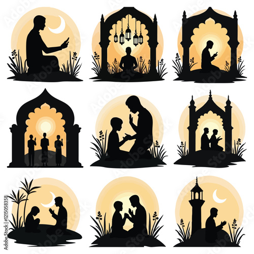 Serene Prayer Silhouettes Moments of Devotion: Prayer Silhouette Bundle Faith in Silhouette: Sitting in Prayer Designs 