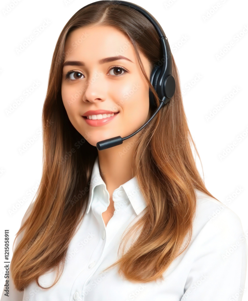 Young female call center operator wearing a headset isolated on transparent background Young female call center operator wearing a headset isolated on transparent background