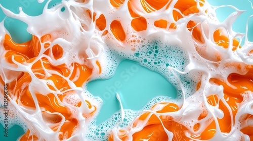 Vibrant Orange and White Foam Abstract Design on Aqua Background