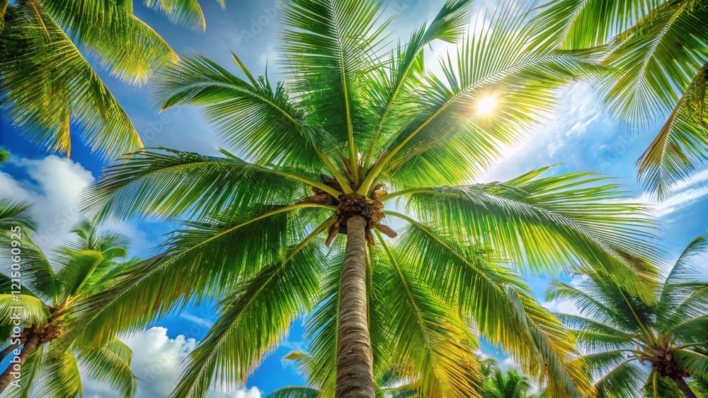 Lush Tropical Coconut Palm Tree Panoramic - Perfect for Summer Designs Lush Tropical Coconut Palm Tree Panoramic - Perfect for Summer Designs