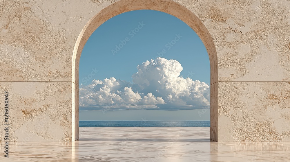 Cloudy seascape view through archway Cloudy seascape view through archway