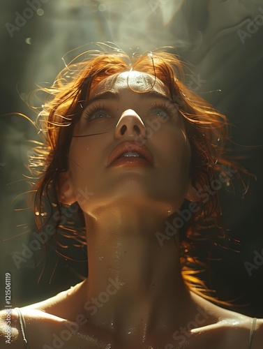 movie poster, baby looking up, light from above, hard shadows


