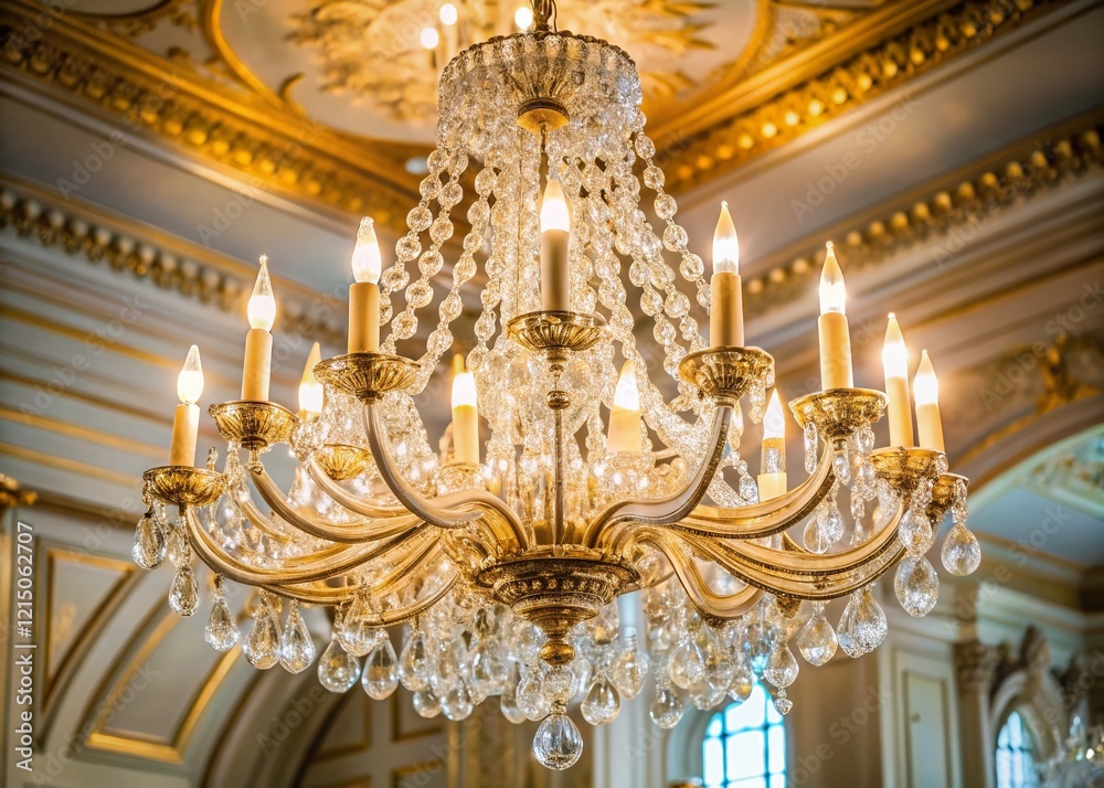 Obraz premium Luxurious Crystal Chandelier in Palace Interior - Minimalist Photography