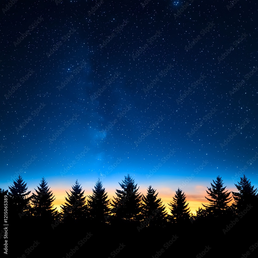 Fototapeta premium Starry Night Sky Over Tree Silhouette in Peaceful Nature Scene