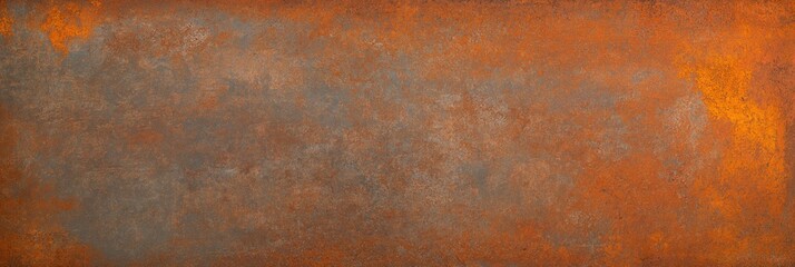 Rusty orange brown metal surface texture. Rustic background design. Weathered metal texture. Grunge backdrop. Aged material surface. Industrial aesthetic. Suitable for banner wall design. Versatile